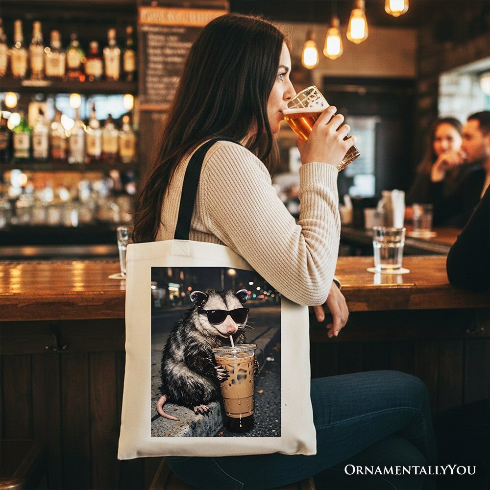 Iced Coffee Opossum Tote Bag, Funny Animal Meme Gift Shopper - Starry Skies Austin