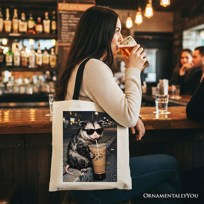 Iced Coffee Opossum Tote Bag, Funny Animal Meme Gift Shopper - Starry Skies Austin