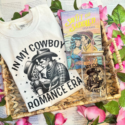 In My Cowboy Romance Era Clear Glass Cup with Bamboo Lid & Straw - Starry Skies Austin