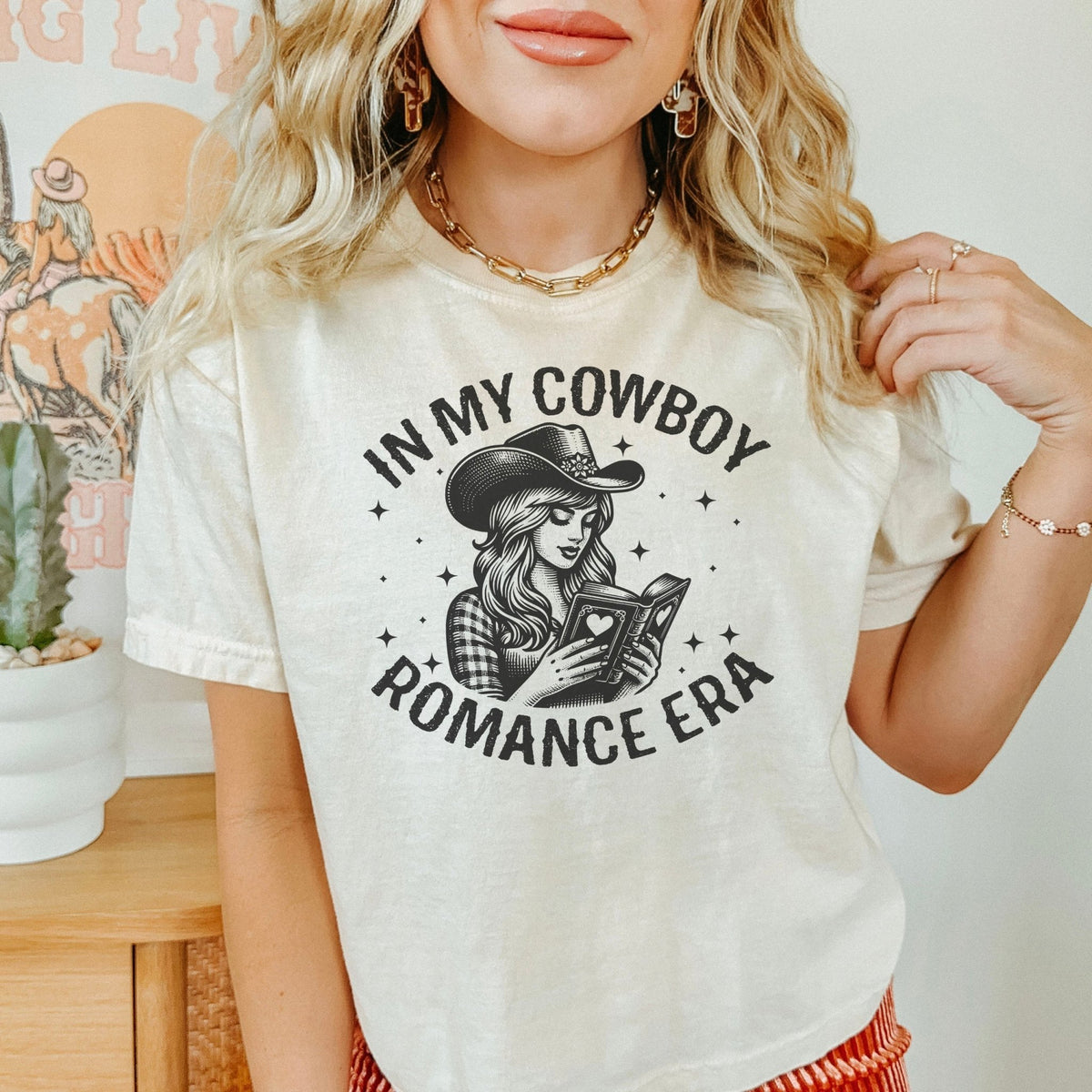 In My Cowboy Romance Era Comfort Colors Boxy Cropped Shirt - Starry Skies Austin
