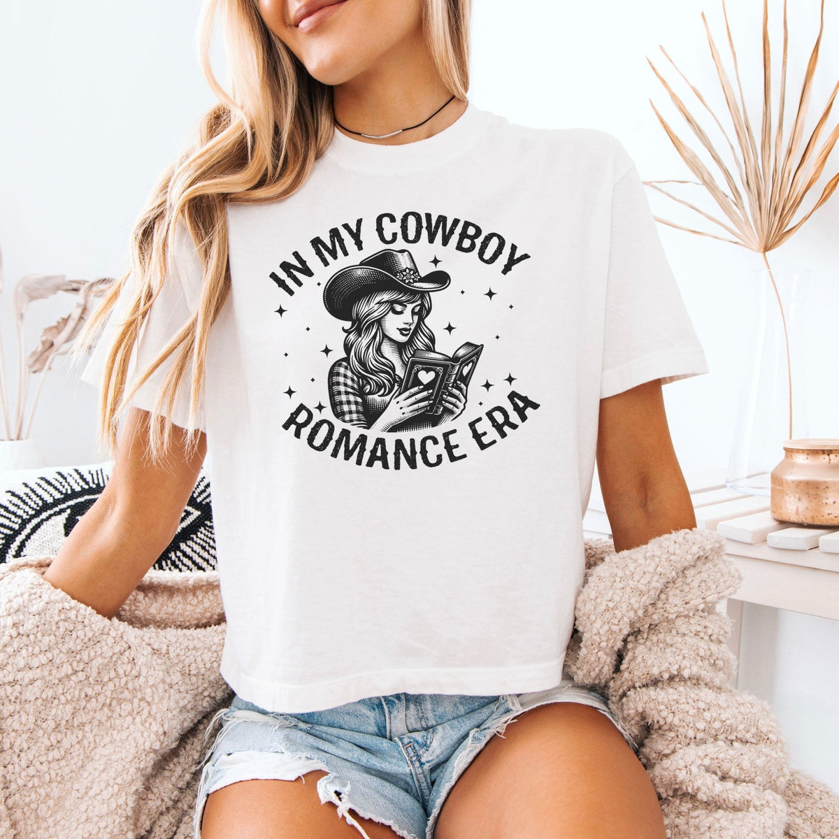 In My Cowboy Romance Era Comfort Colors Boxy Cropped Shirt - Starry Skies Austin