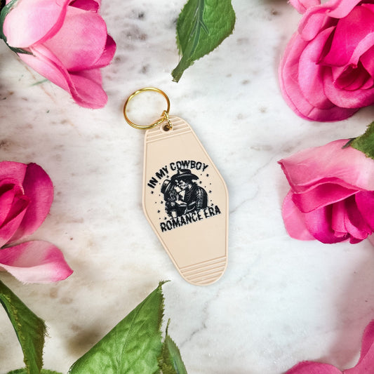 In My Cowboy Romance Era (Couple) Retro Motel Keychain - Starry Skies Austin