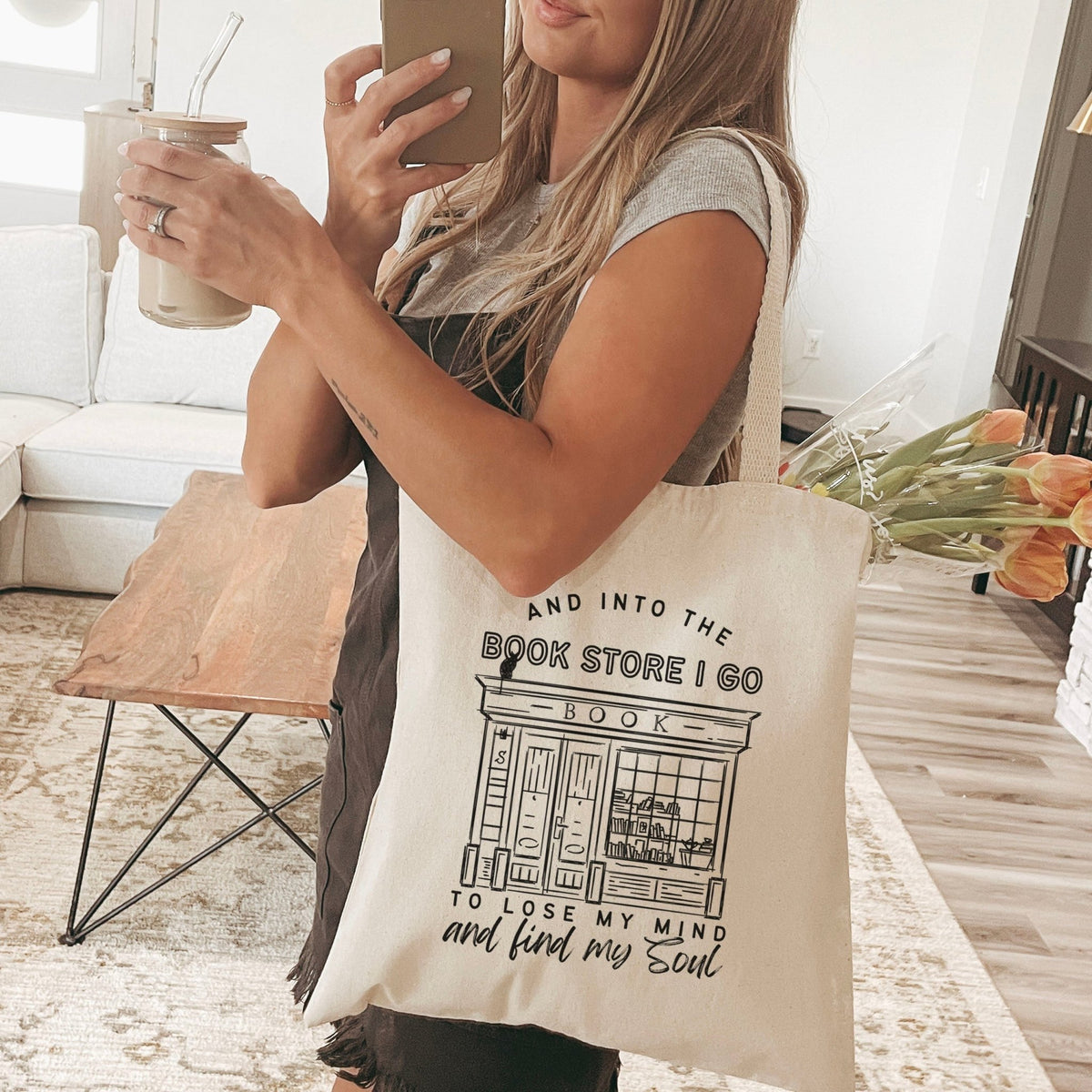 Into the Bookstore I Go Canvas Tote Bag for Book Lovers | Perfect for Bookstore Trips and Everyday Use - Starry Skies Austin