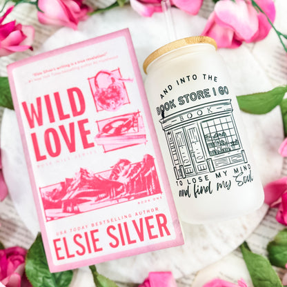 Into the Bookstore I Go Frosted Glass Cup | Bamboo Lid and Straw - Starry Skies Austin