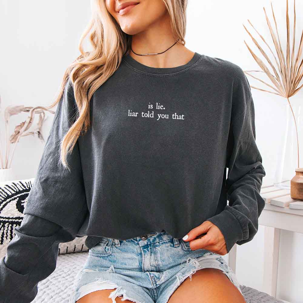 Is Lie, Liar Told You That Comfort Colors Long Sleeve – Hockey Romance BookTok Shirt - Starry Skies Austin