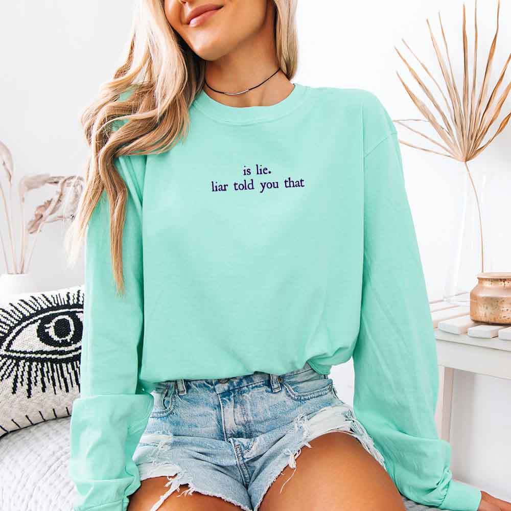 Is Lie, Liar Told You That Comfort Colors Long Sleeve – Hockey Romance BookTok Shirt - Starry Skies Austin
