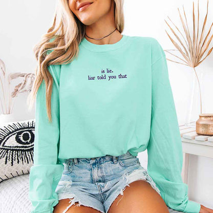 Is Lie, Liar Told You That Comfort Colors Long Sleeve – Hockey Romance BookTok Shirt - Starry Skies Austin
