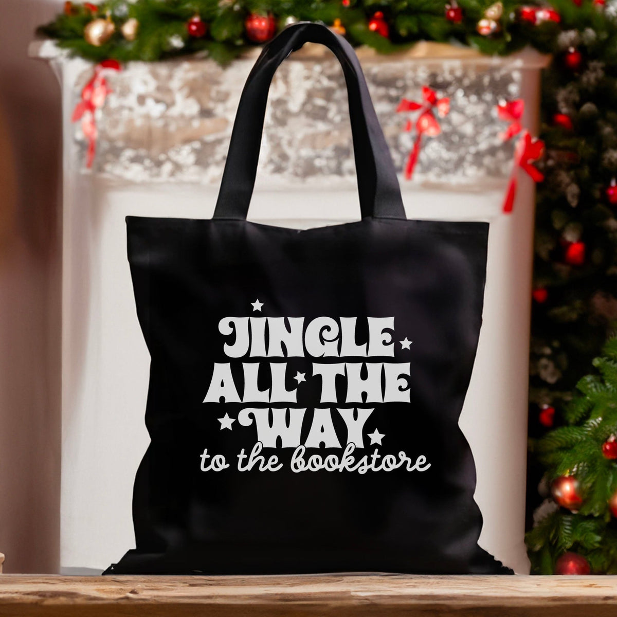 Jingle All The Way To The Bookstore Canvas Tote Bag | Bookish Christmas Collection - Starry Skies Austin