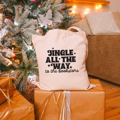 Jingle All The Way To The Bookstore Canvas Tote Bag | Bookish Christmas Collection - Starry Skies Austin
