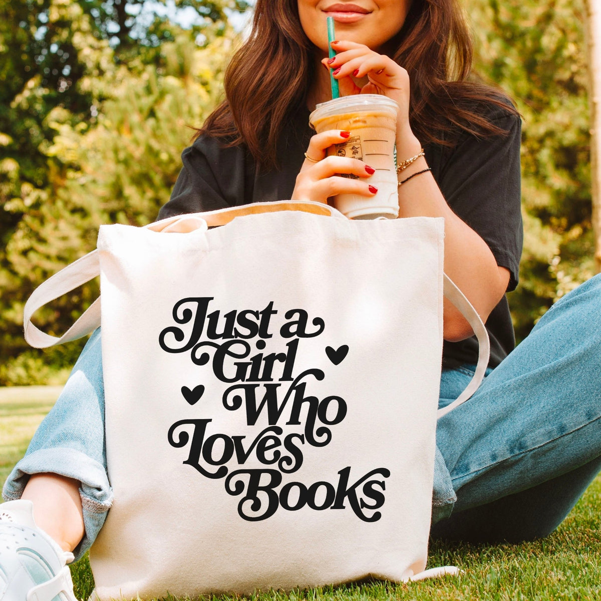 Just a Girl Who Loves Books Canvas Tote Bag | Aesthetic Bookish Bag for Readers and Bibliophiles - Starry Skies Austin