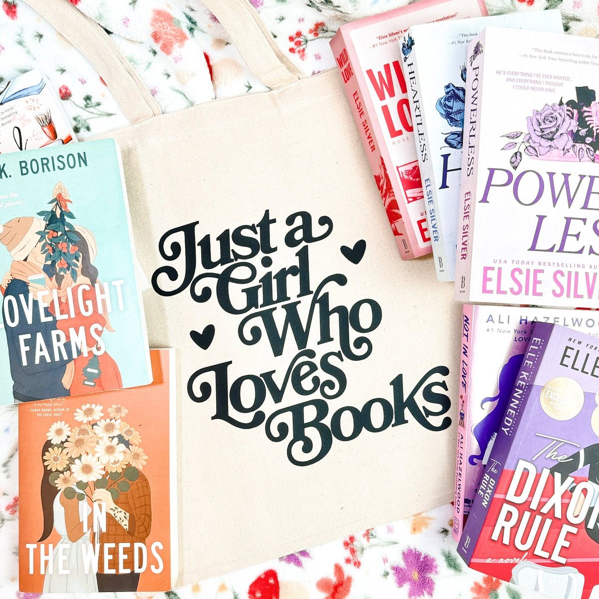 Just a Girl Who Loves Books Canvas Tote Bag | Aesthetic Bookish Bag for Readers and Bibliophiles - Starry Skies Austin
