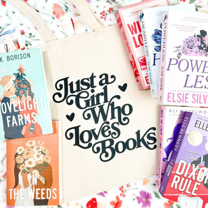Just a Girl Who Loves Books Canvas Tote Bag | Aesthetic Bookish Bag for Readers and Bibliophiles - Starry Skies Austin