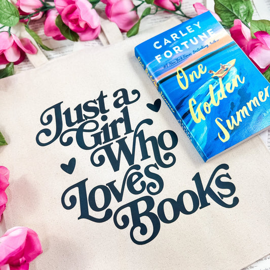 Just a Girl Who Loves Books Canvas Tote Bag | Aesthetic Bookish Bag for Readers and Bibliophiles - Starry Skies Austin