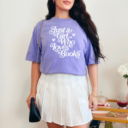Just A Girl Who Loves Books Heavyweight Comfort Colors Shirt - Starry Skies Austin