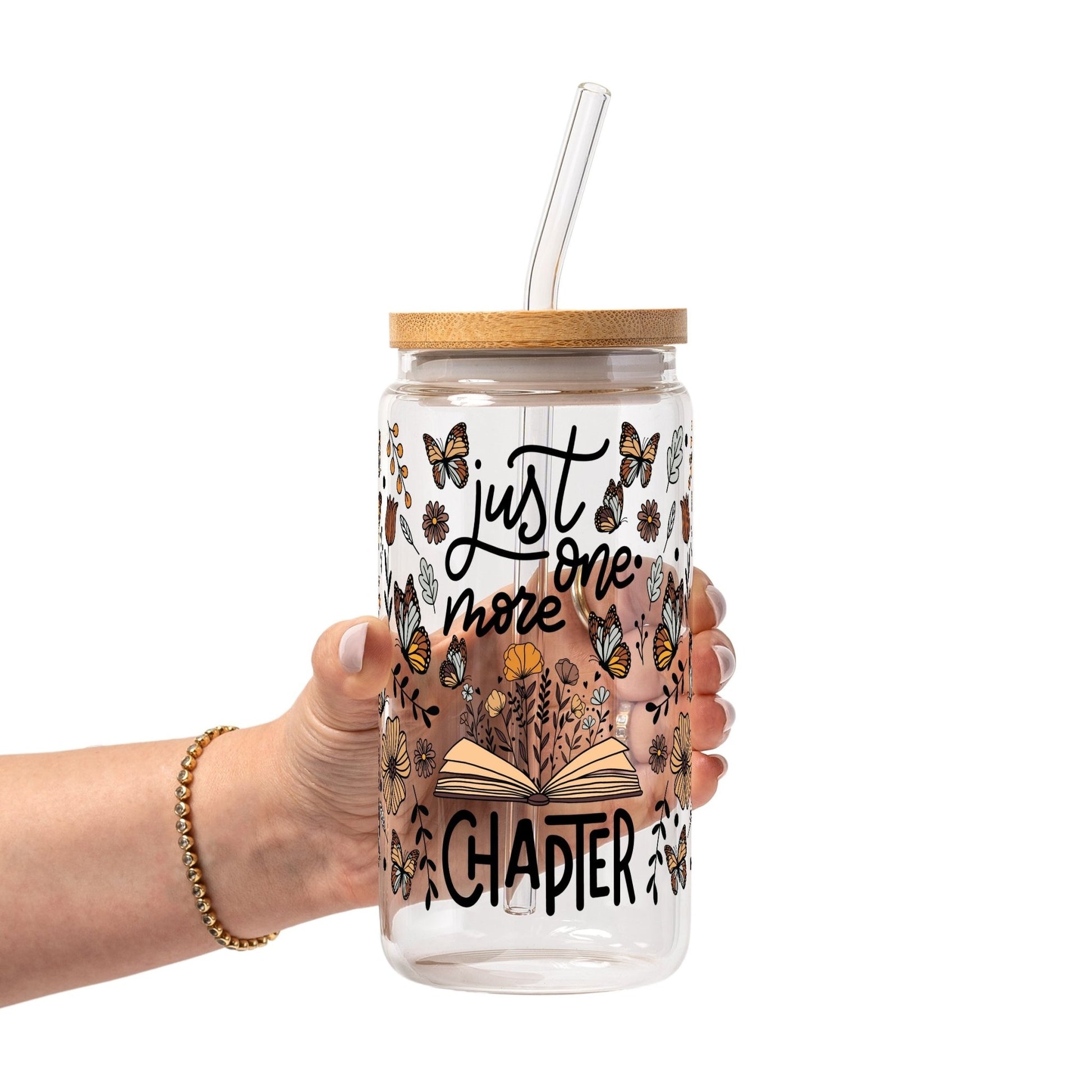Just One More Chapter Glass Cup, Mug & Tumbler with Lid and Straw - Starry Skies Austin