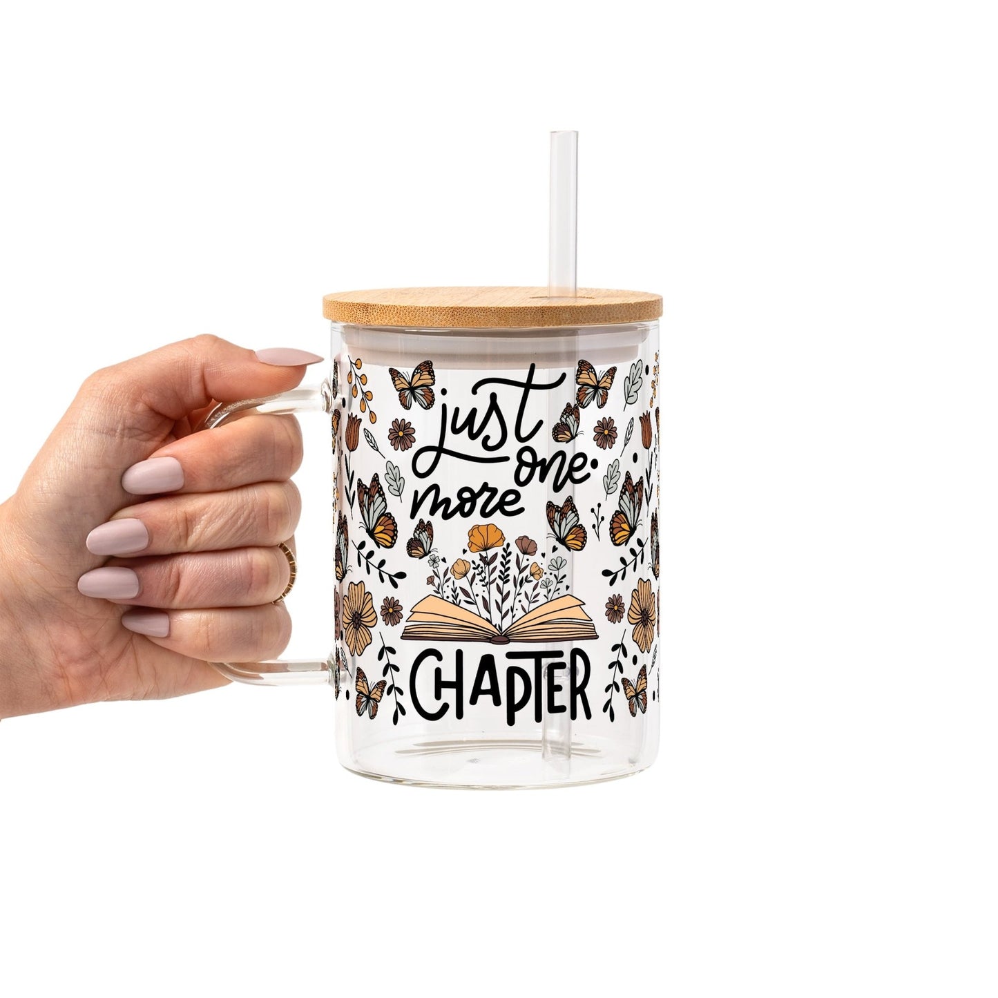 Just One More Chapter Glass Cup, Mug & Tumbler with Lid and Straw - Starry Skies Austin