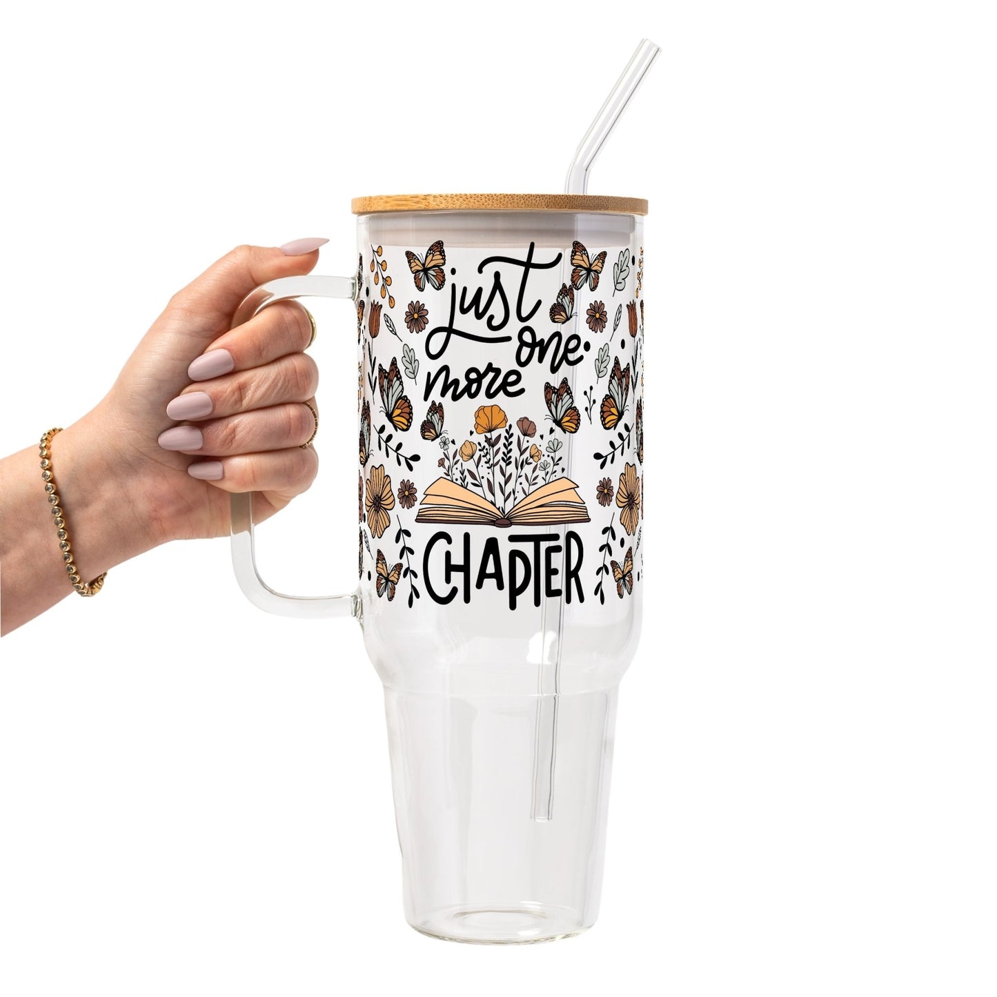 Just One More Chapter Glass Cup, Mug & Tumbler with Lid and Straw - Starry Skies Austin