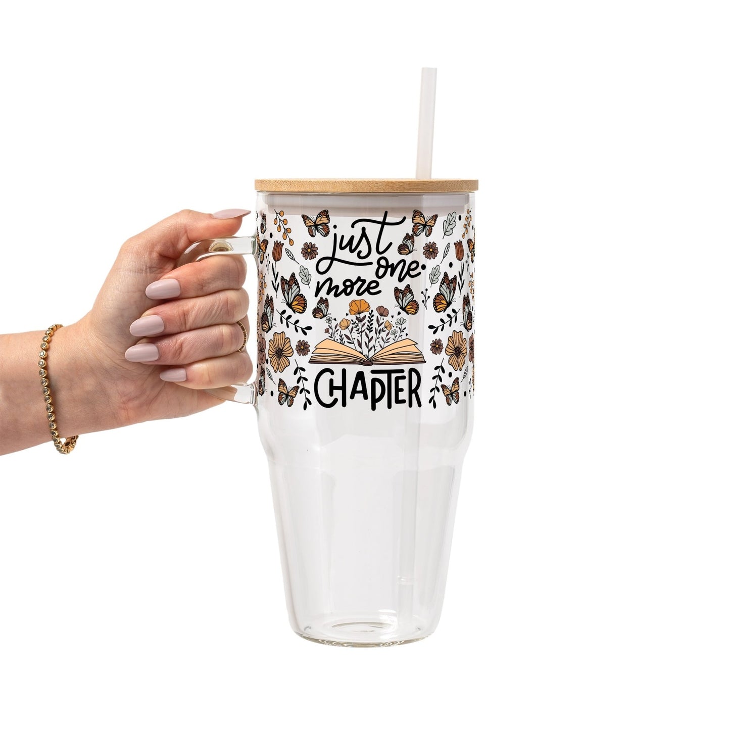 Just One More Chapter Glass Cup, Mug & Tumbler with Lid and Straw - Starry Skies Austin