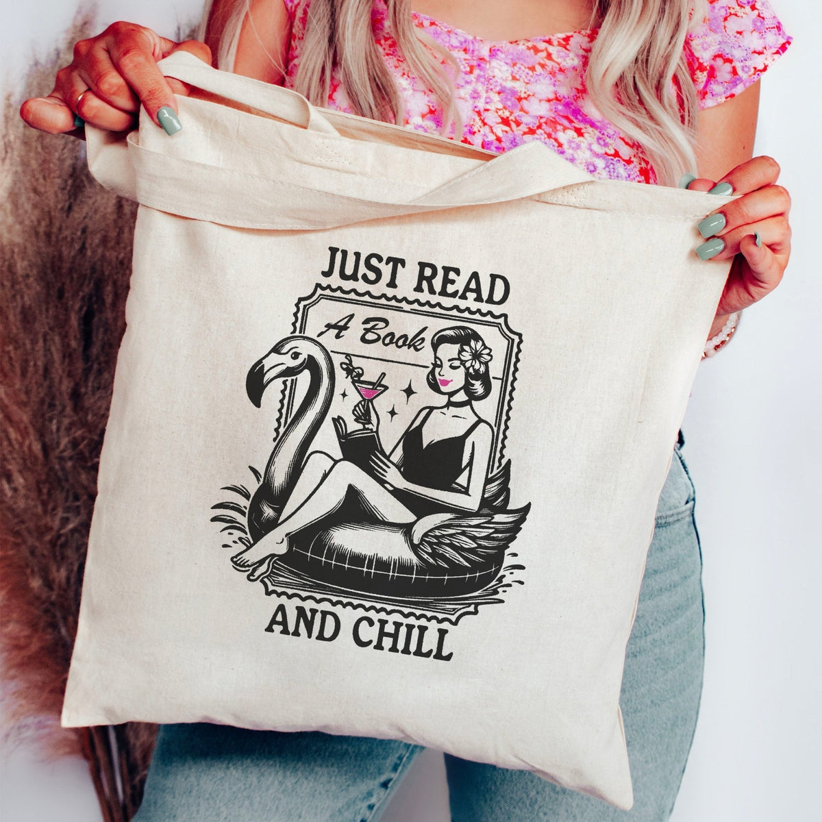 Just Read a Book and Chill Tote Bag – Retro Summer Bookish Canvas Bag - Starry Skies Austin