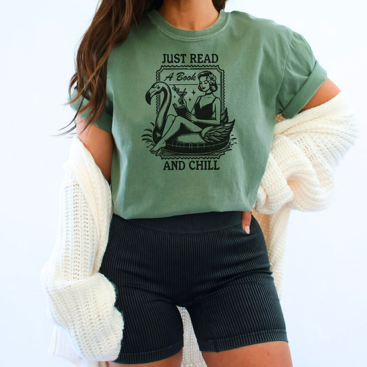 Just Read and Chill Premium Heavyweight Comfort Colors Shirt - Retro Summer Bookish Tee - Starry Skies Austin
