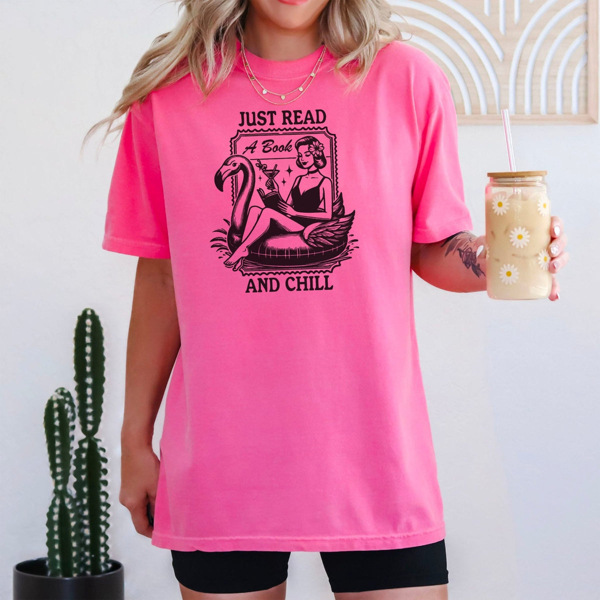 Just Read and Chill Premium Heavyweight Comfort Colors Shirt - Retro Summer Bookish Tee - Starry Skies Austin