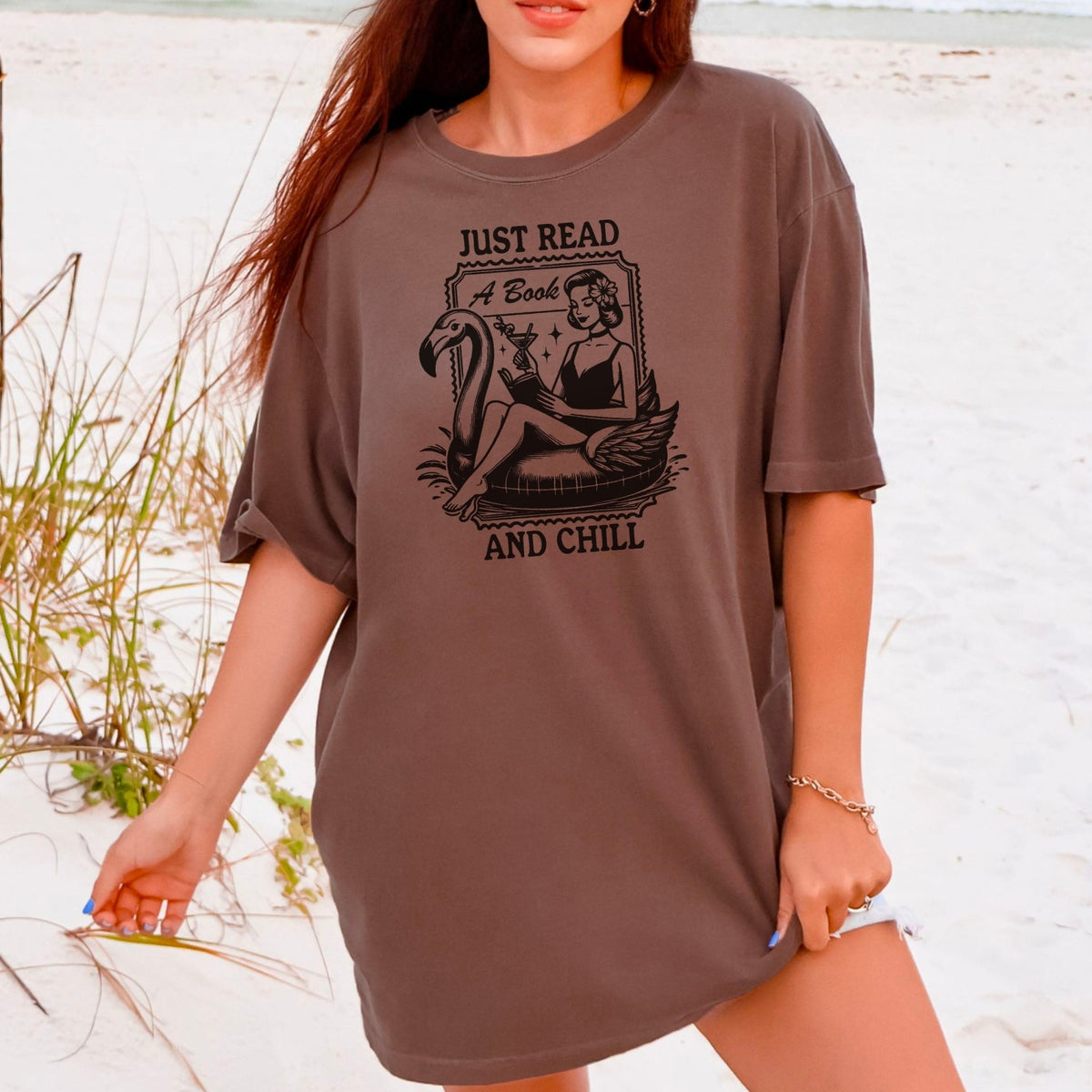 Just Read and Chill Premium Heavyweight Comfort Colors Shirt - Retro Summer Bookish Tee - Starry Skies Austin