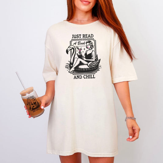 Just Read and Chill Premium Heavyweight Comfort Colors Shirt - Retro Summer Bookish Tee - Starry Skies Austin