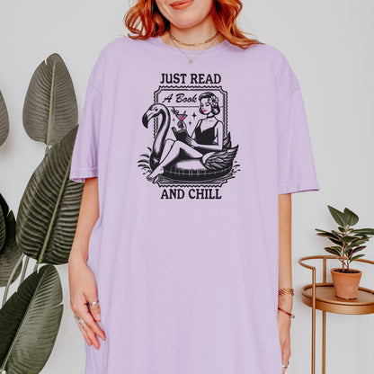 Just Read and Chill Premium Heavyweight Comfort Colors Shirt - Retro Summer Bookish Tee - Starry Skies Austin