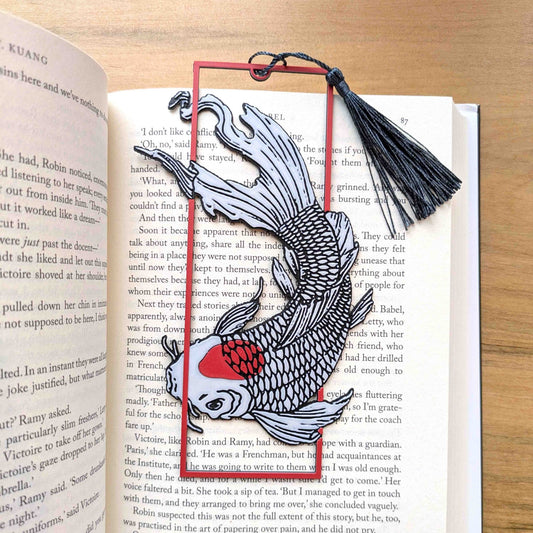 Koi Fish Japanese Bookmark Art Tassel Reader Gift - Starry Skies Austin
