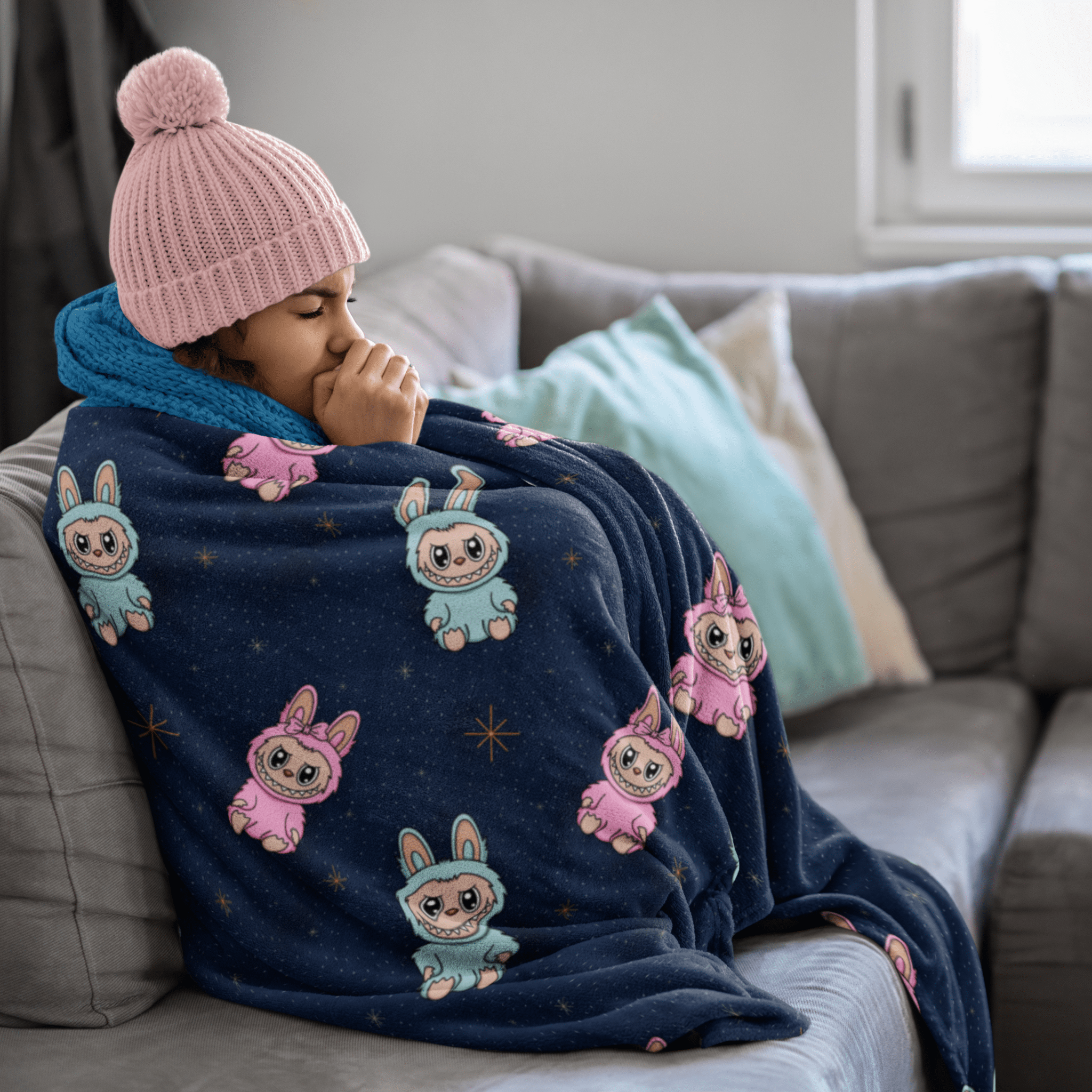 Labubu Monster Cozy Blanket - Starry Skies Austin