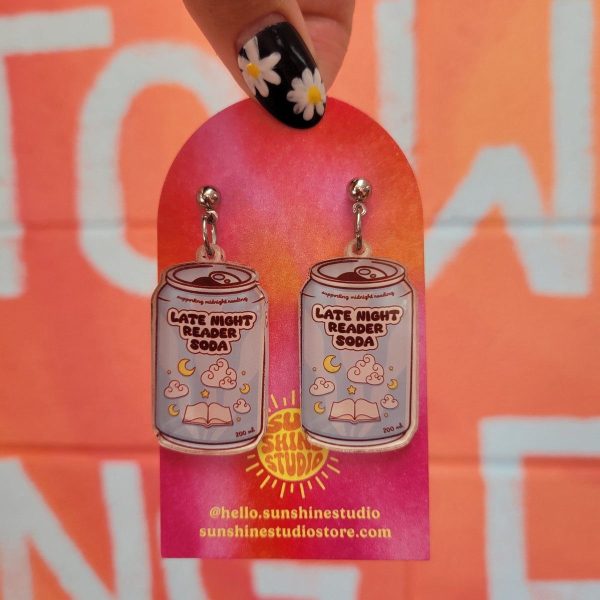 "Late Night Reader Soda" Earrings - Starry Skies Austin