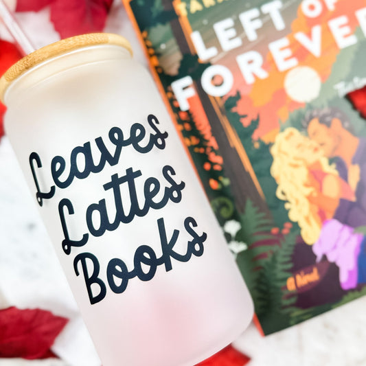 Leaves, Lattes, Books Frosted Glass Cup - Starry Skies Austin