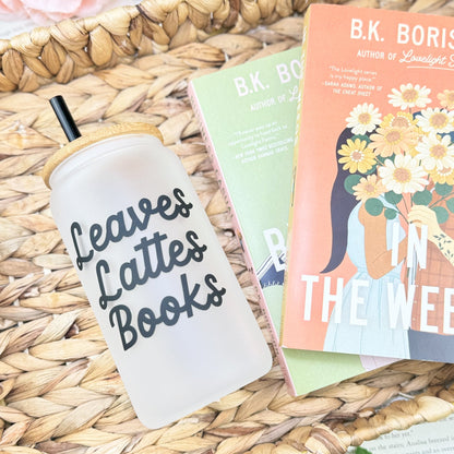 Leaves, Lattes, Books Frosted Glass Cup - Starry Skies Austin