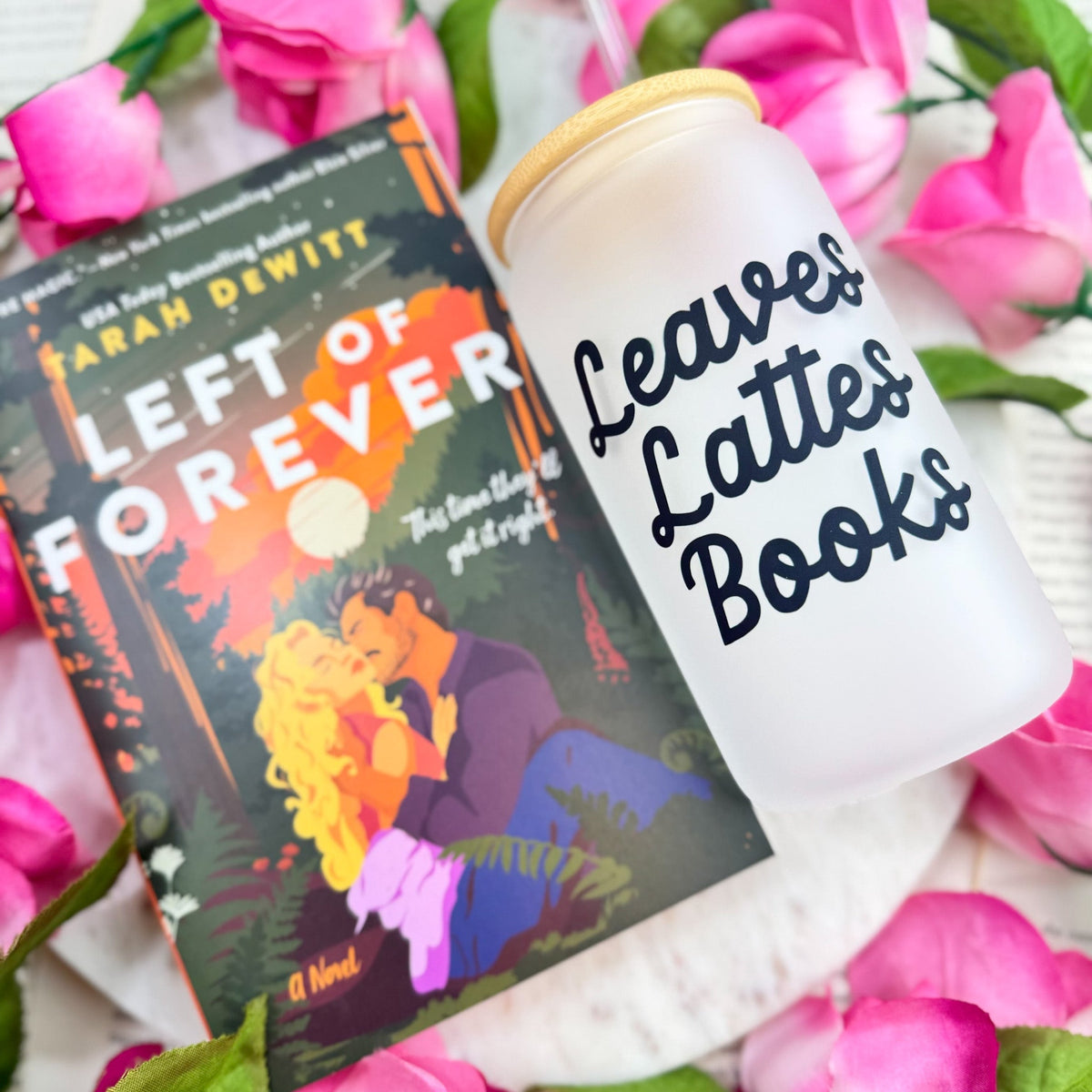 Leaves, Lattes, Books Frosted Glass Cup - Starry Skies Austin