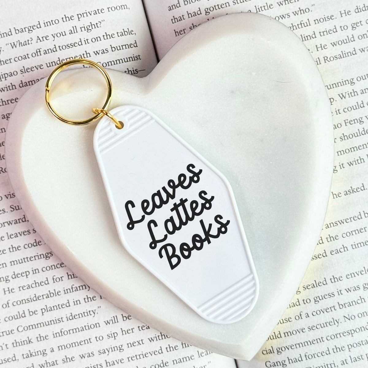 Leaves Lattes Books Motel Keychain - Perfect for Book and Coffee Lovers - Starry Skies Austin