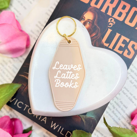 Leaves Lattes Books Motel Keychain - Perfect for Book and Coffee Lovers - Starry Skies Austin