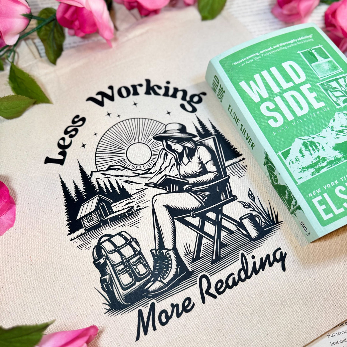 Less Working More Reading Canvas Tote Bag - Starry Skies Austin