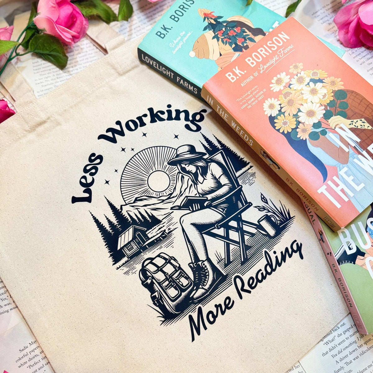 Less Working More Reading Canvas Tote Bag - Starry Skies Austin