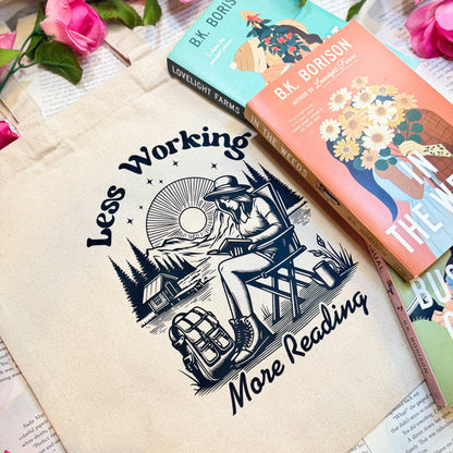 Less Working More Reading Canvas Tote Bag - Starry Skies Austin