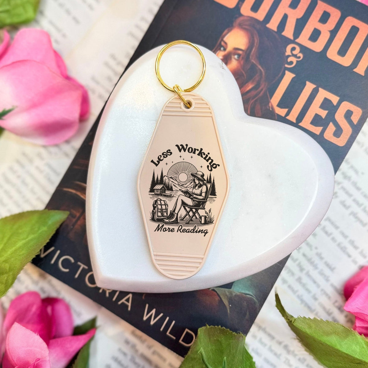 Less Working More Reading Motel Keychain - Perfect for Summer and Fall - Starry Skies Austin