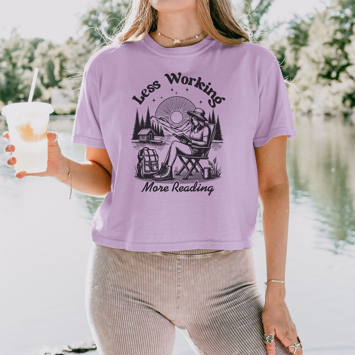 Less Working, More Reading | Trendy Book Lovers Crop Tee Shirt - Starry Skies Austin