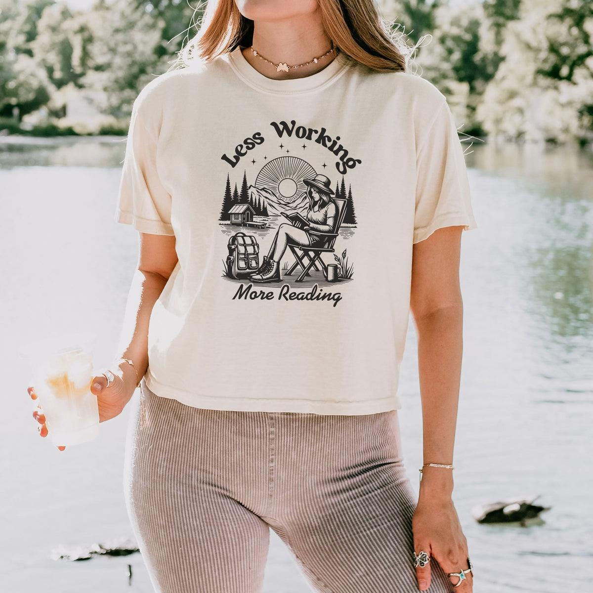 Less Working, More Reading | Trendy Book Lovers Crop Tee Shirt - Starry Skies Austin