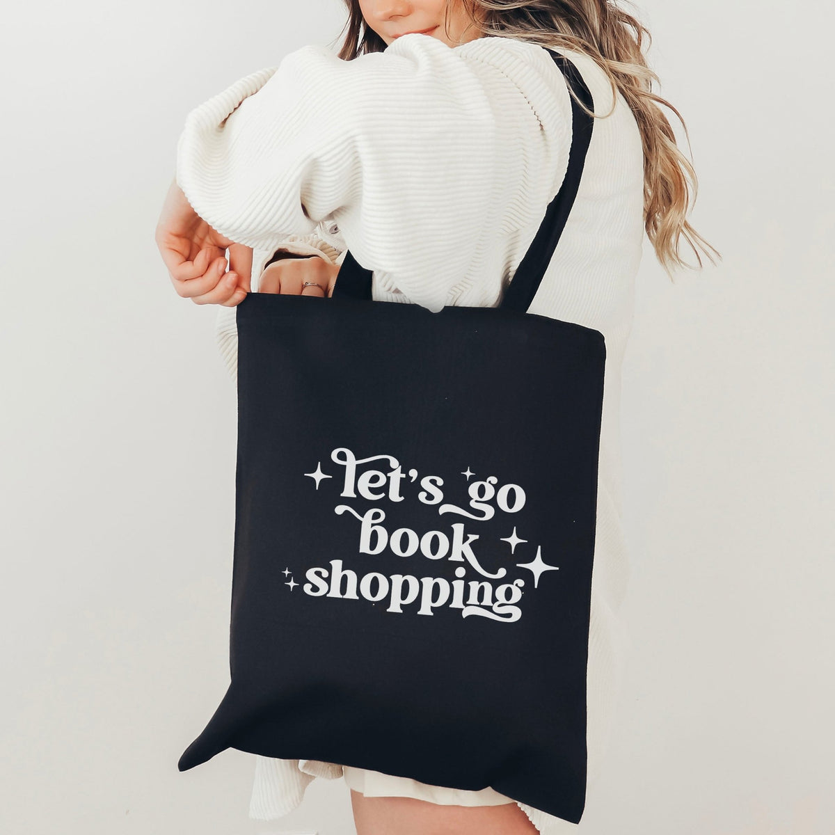 Let’s Go Book Shopping Canvas Tote Bag – Bookish Reusable Bag for Readers - Starry Skies Austin