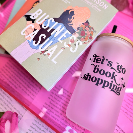 Let’s Go Book Shopping Frosted Glass Cup with Bamboo Lid and Reusable Straw - Starry Skies Austin