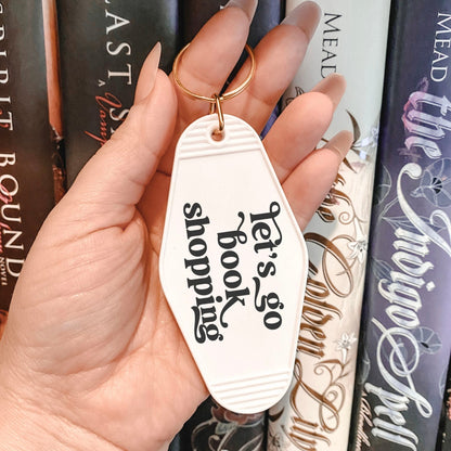 Let’s Go Book Shopping Retro Motel Keychain – UVF Decal Bookish Accessory - Starry Skies Austin