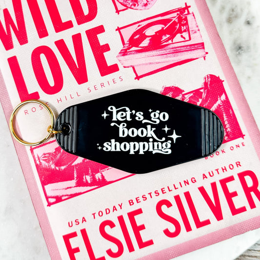 Let’s Go Book Shopping Retro Motel Keychain – UVF Decal Bookish Accessory - Starry Skies Austin