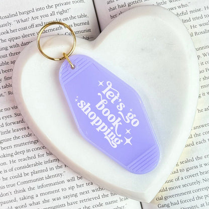 Let’s Go Book Shopping Retro Motel Keychain – UVF Decal Bookish Accessory - Starry Skies Austin