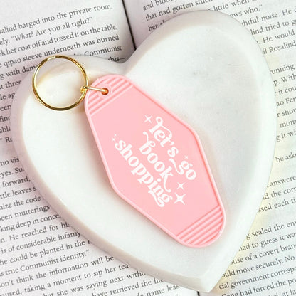Let’s Go Book Shopping Retro Motel Keychain – UVF Decal Bookish Accessory - Starry Skies Austin