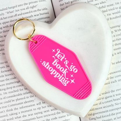 Let’s Go Book Shopping Retro Motel Keychain – UVF Decal Bookish Accessory - Starry Skies Austin