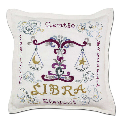 Libra Astrology Hand-Embroidered Pillow by Cat Studio - Starry Skies Austin